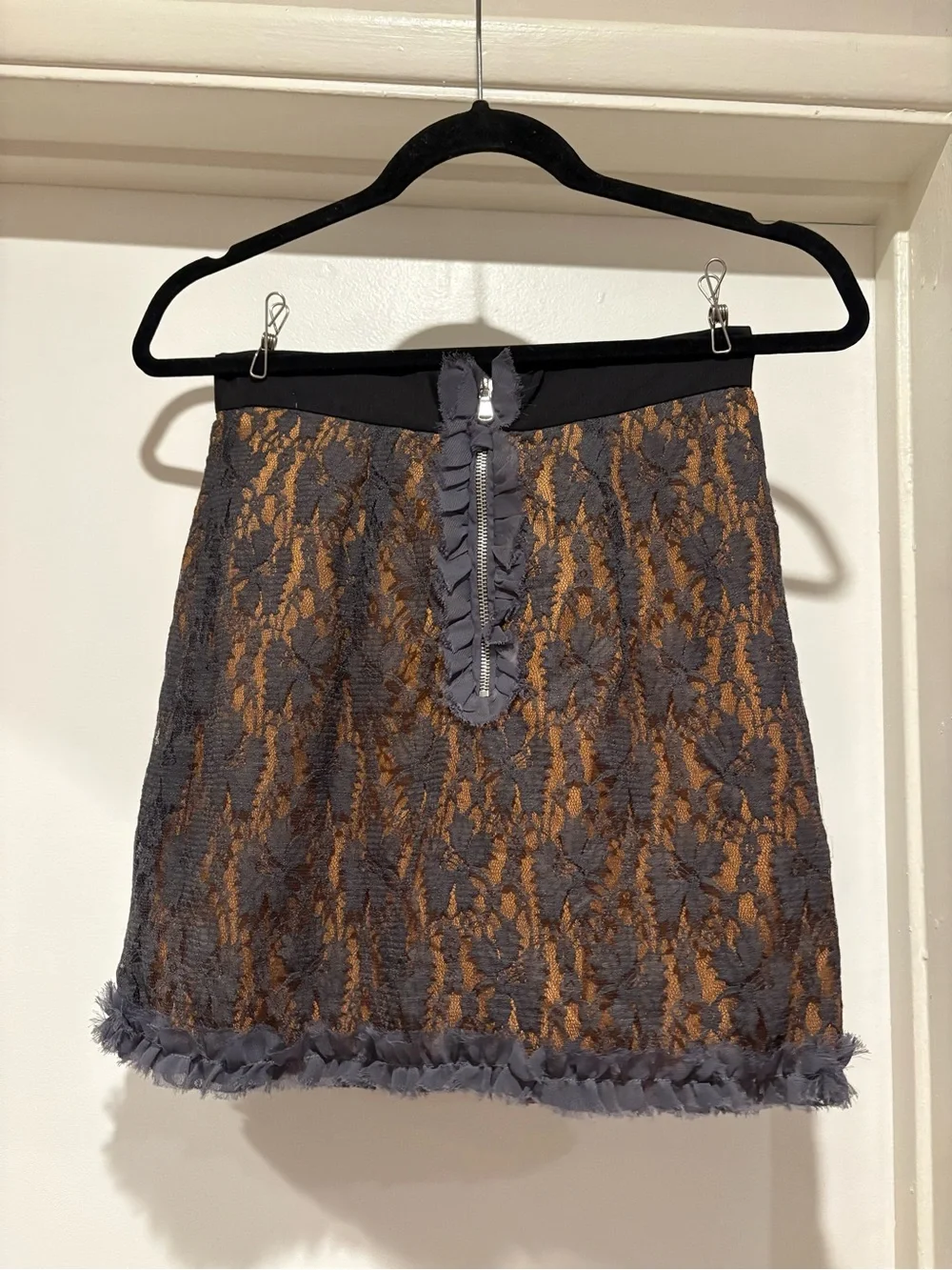 Vintage Twelve by Twelve Couture Gray Lace Overlay Minj Skirt Ruffle Trim 2010s